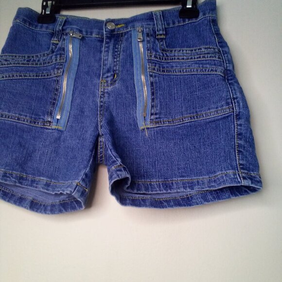 CJ Jeans Shorts Juniors 5 90s Y2K Zipper Detail Pockets Denim Blue - Picture 8 of 13